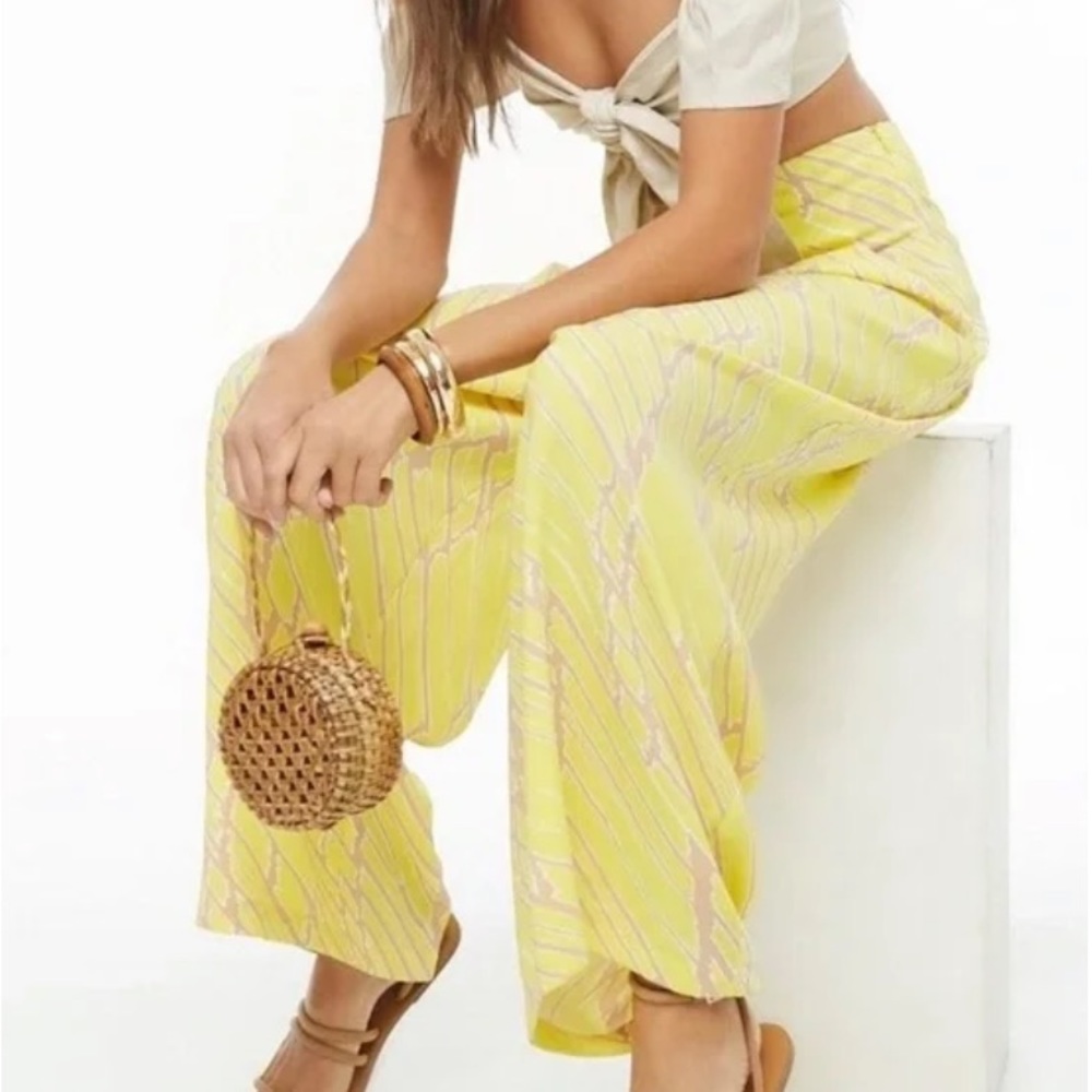 Wide-Leg Yellow Printed Palazzo Pants